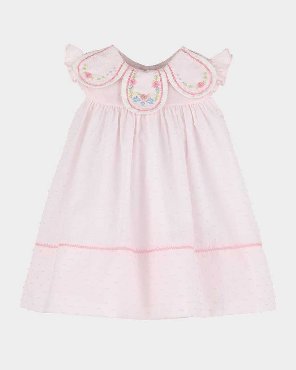 Girl's Swiss Dot Petal Collar Dress, Size 6M-24